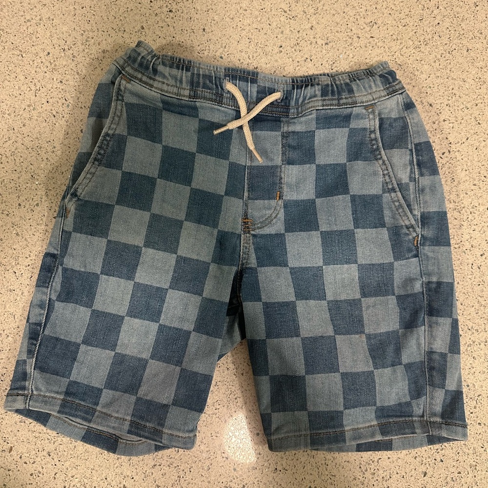 Abercrombie Kids Denim Checkered Shorts Pull On 7 8 7/8